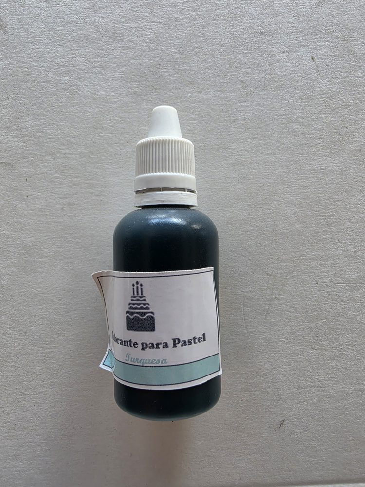 Colorante liquido color turquesa para pastel en frasco gotero