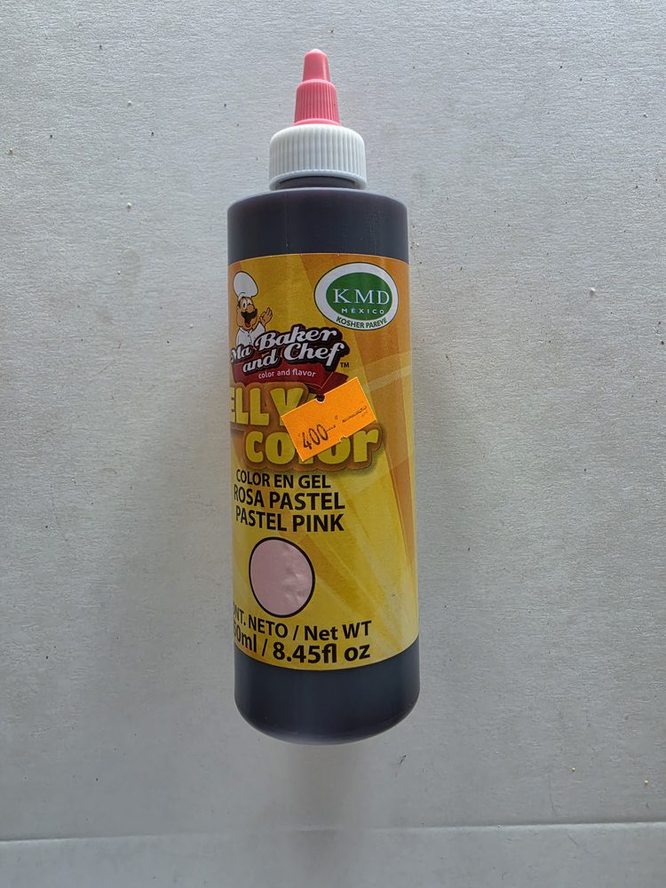 Colorante en gel comestible rosa pastel, botella plastica de 250 ml
