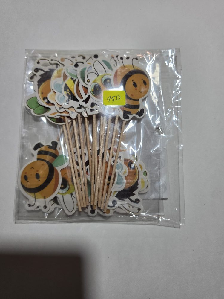 Paquete de toppers de abejas caricatura impresas a color (amarillo