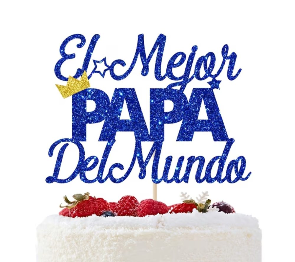 Topper para pastel 'El Mejor Papá Del Mundo' azul con brillo y corona