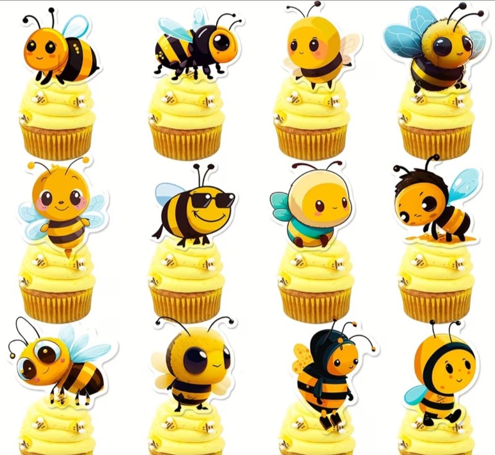 Juego de toppers para cupcakes de abejitas impresas, 12 disenos