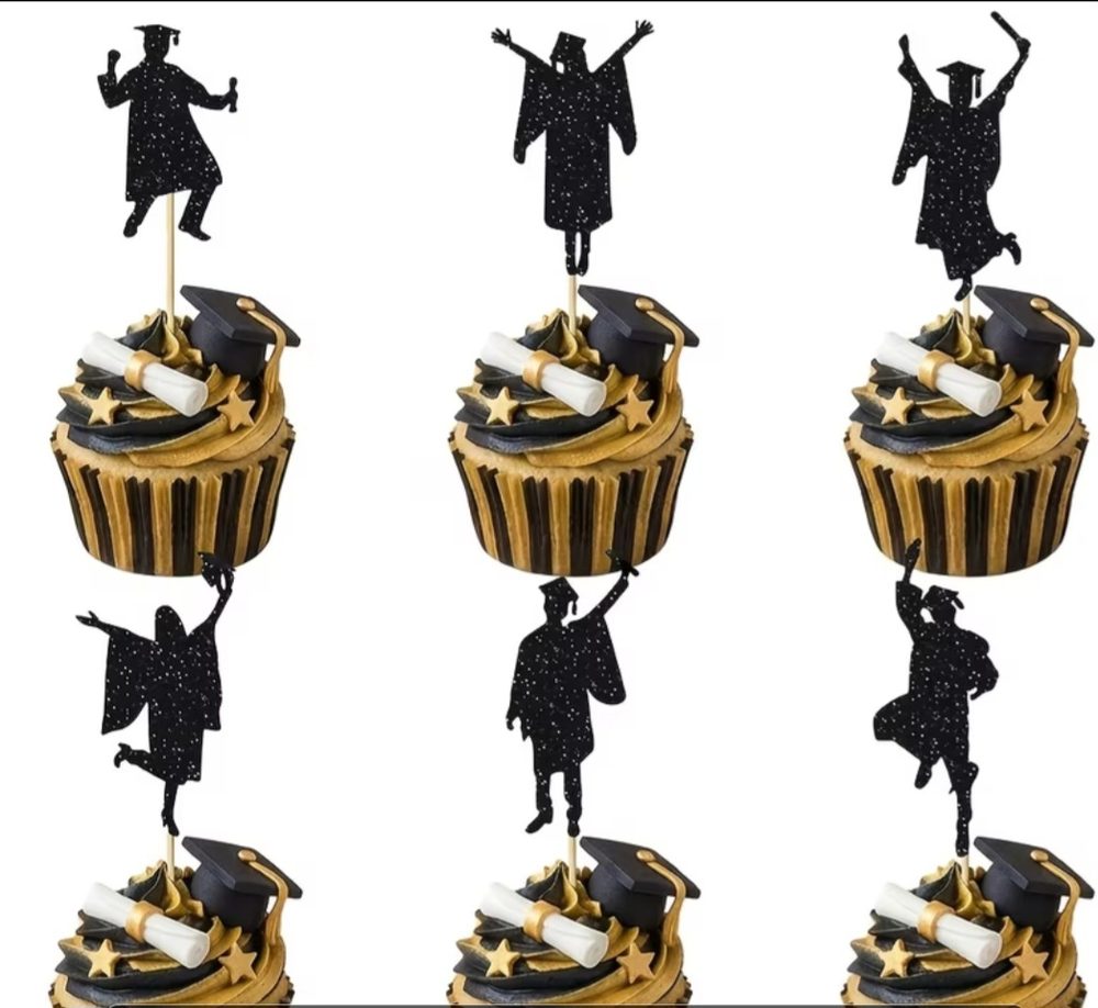 Juego de toppers para cupcakes de graduacion: 6 siluetas de graduados