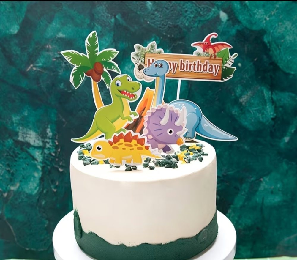 Juego de toppers para pastel tema dinosaurios impresos a color: T-rex