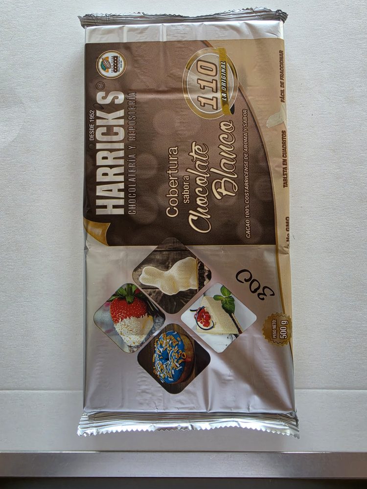 Barra de cobertura sabor chocolate blanco Harrick's de 500 g