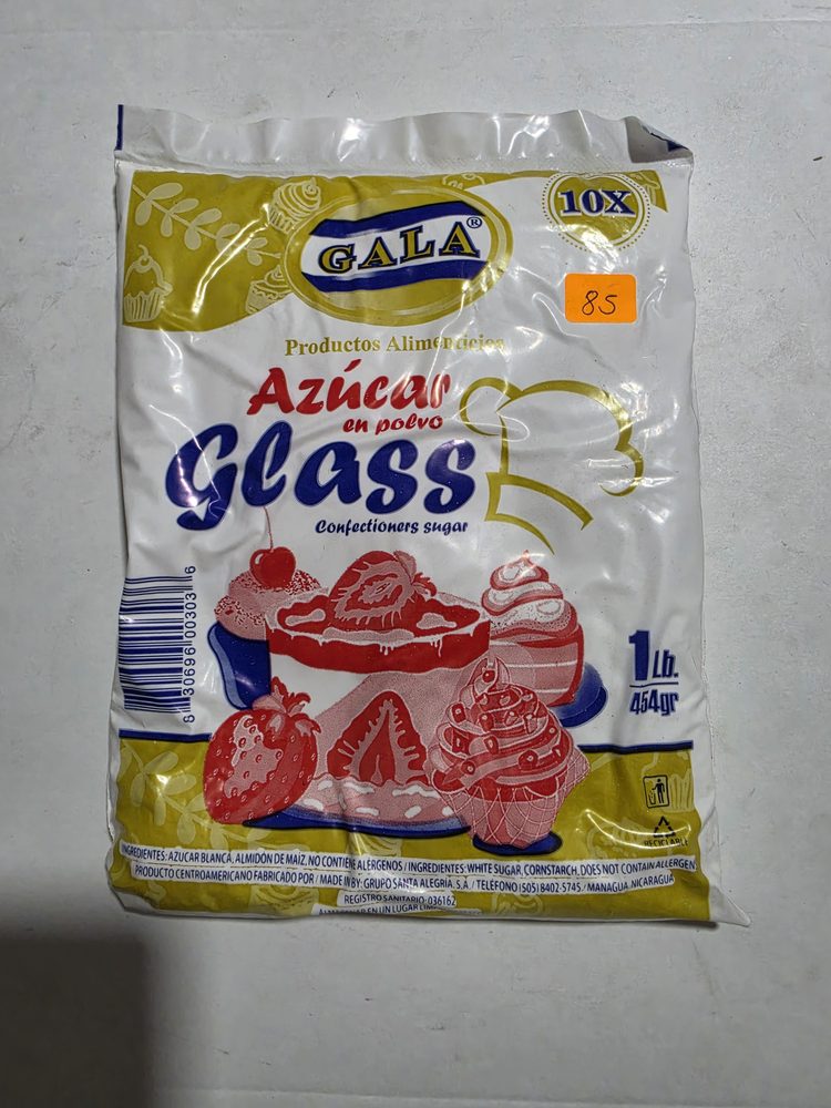 Bolsa de azúcar en polvo (glass) marca Gala 10X, empaque blanco